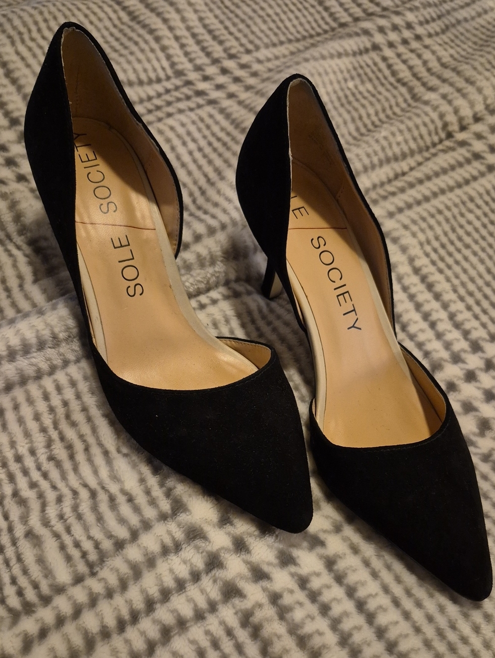 Sole Society Black Suede Pointed D'Orsay Heels